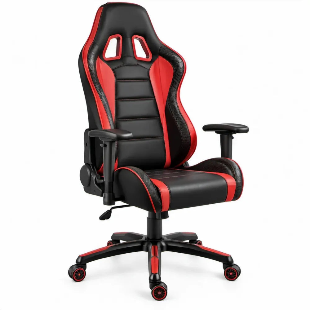 Verstelbare gamingstoel van PU-kunstleer, zwart/rood, 66 x 68 x 118-128 cm