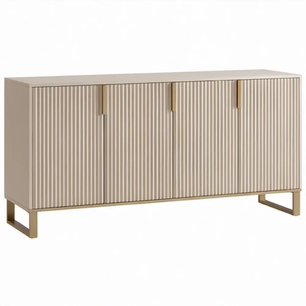 Dressoirkast met 4 deuren, 160 x 40 x 80 cm, beige en goudkleurig, MDF en staal