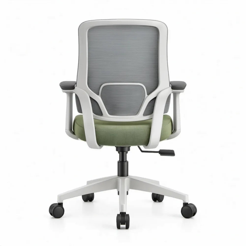 Ergonomische draaistoel met armleuningen, grijze mesh rugleuning en groen zitvlak, 63 x 63 x 96-106 cm