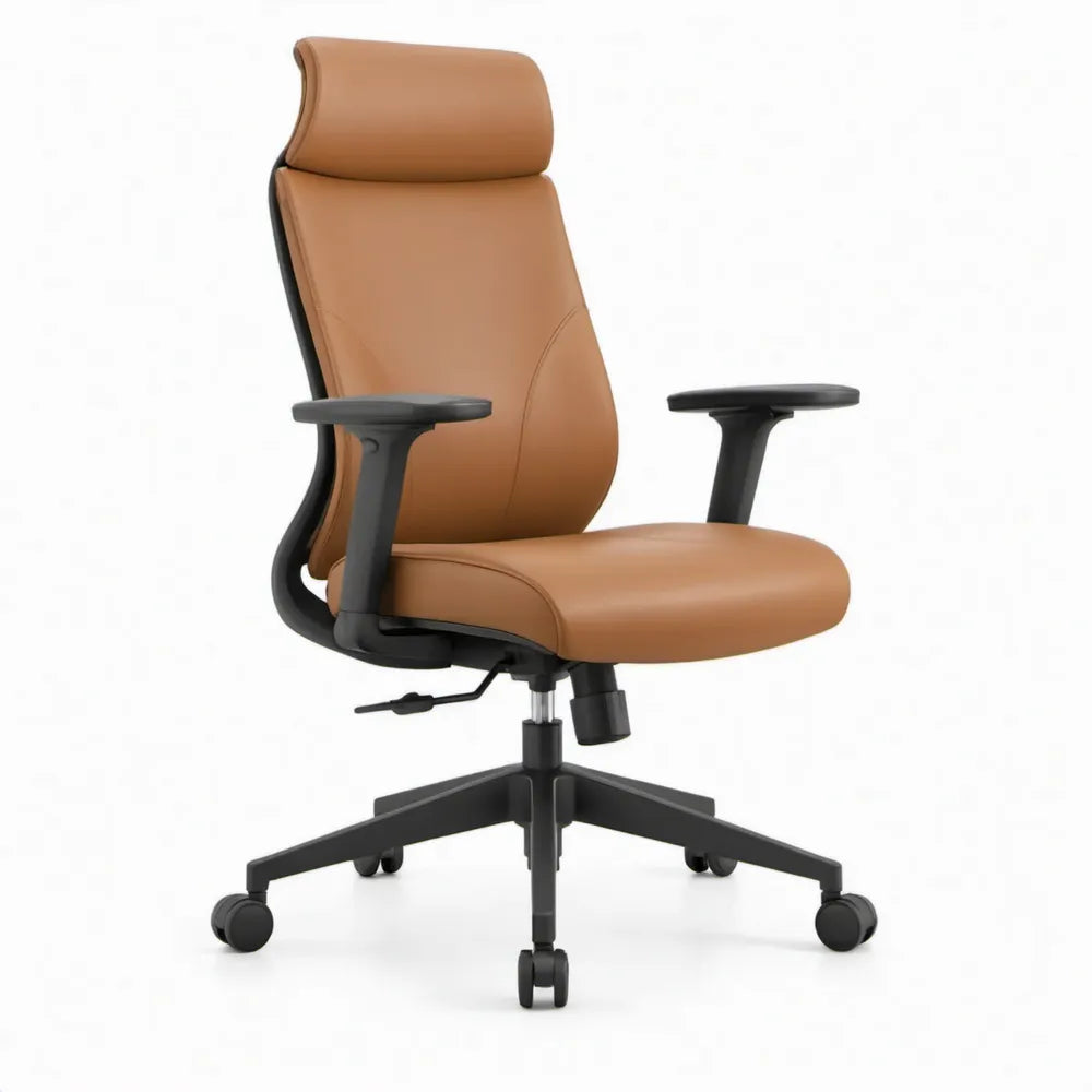 Ergonomische bureaustoel met hoge rugleuning, 66 x 68 x 118-128 cm, cognacbruin en zwart