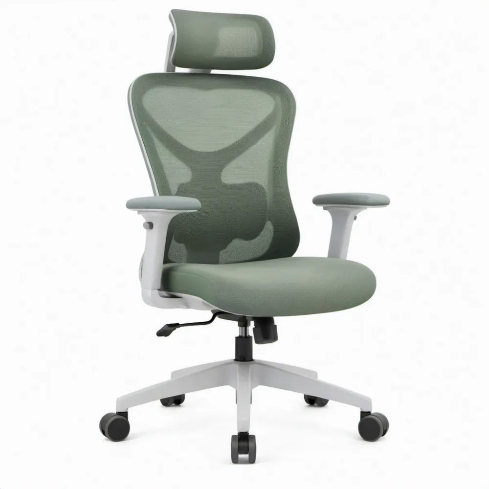 Ergonomische bureaustoel met hoofdsteun en armleuningen Groen/Lichtgrijs/Zwart 64 x 64 x 116-126 cm