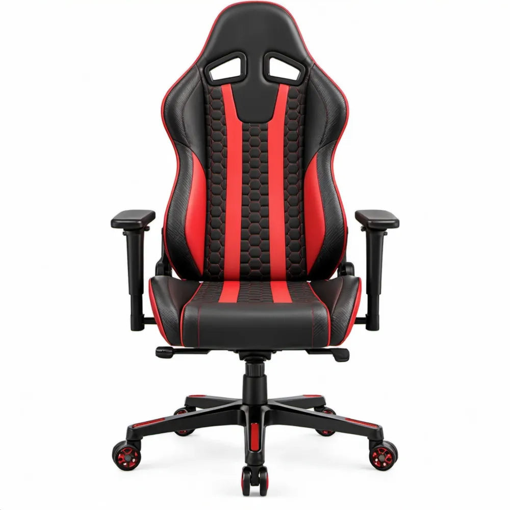 Gamingstoel met verstelbare armleuningen van PU-kunstleer, zwart/rood, 66 x 65 x 120-130 cm