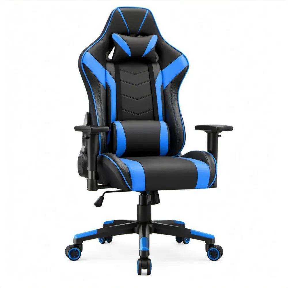 Verstelbare gamingstoel zwart/blauw van PU-kunstleer, 65 x 65 x 125-135 cm
