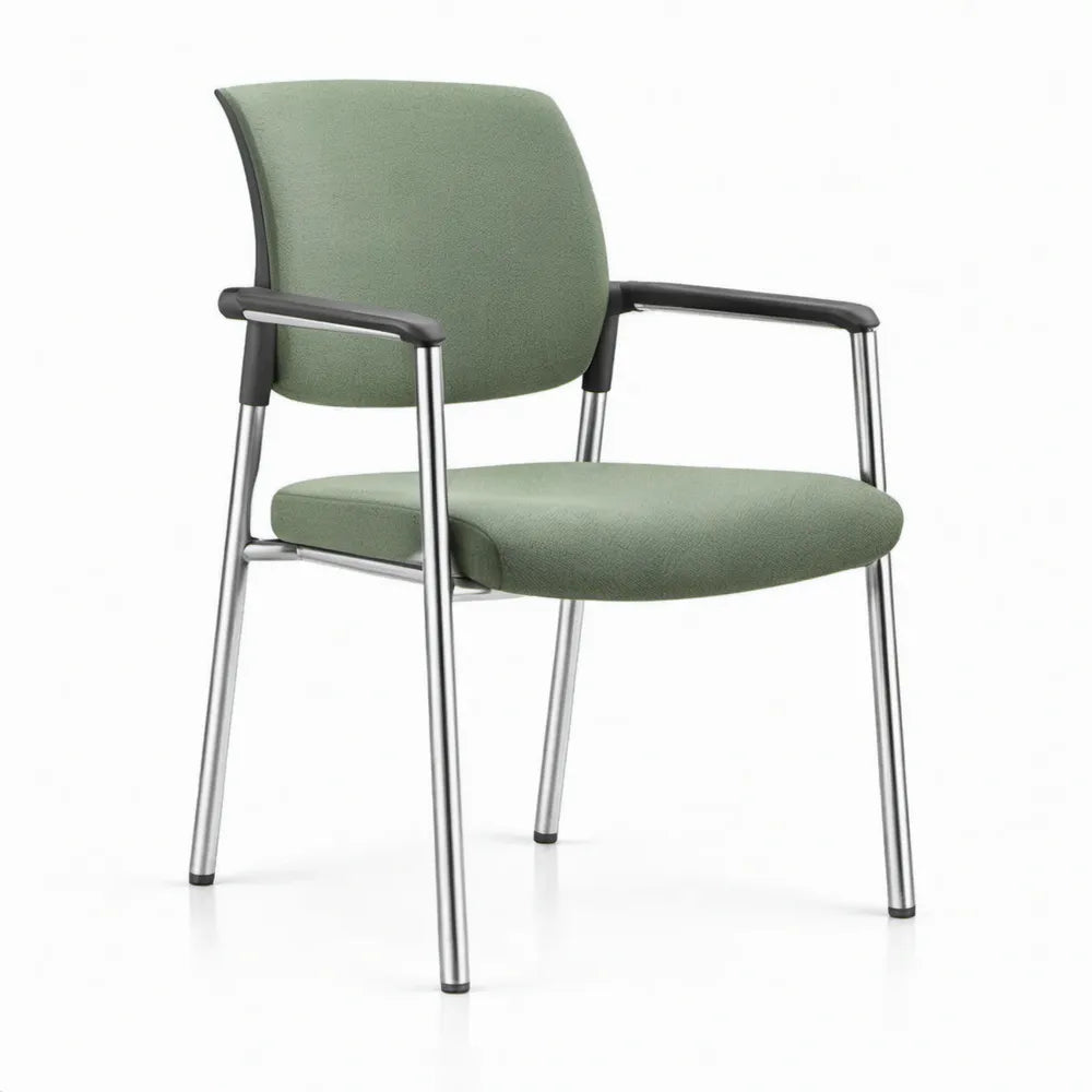 Groene vergaderstoel met armleuningen, polyester en verchroomd staal, 58 x 60 x 86 cm