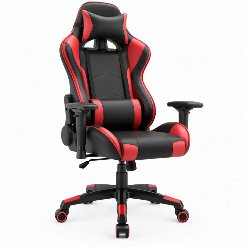 Gamingstoel Zwart/Rood van PU-kunstleer met Verstelbare Rugleuning en Armleuningen, 65 x 65 x 122-132 cm