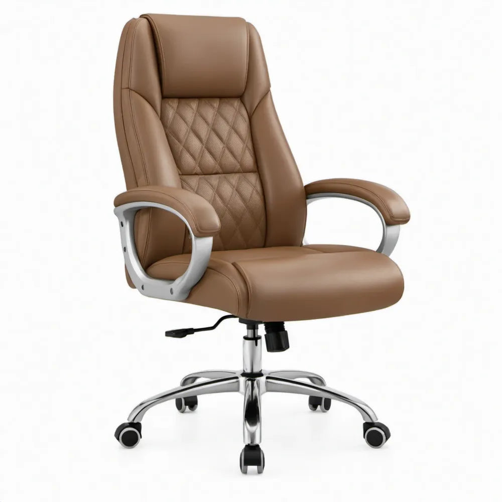 Ergonomische bureaustoel met hoge rugleuning, verstelbare zithoogte, bruin kunstleer, 66 x 70 x 112-122 cm