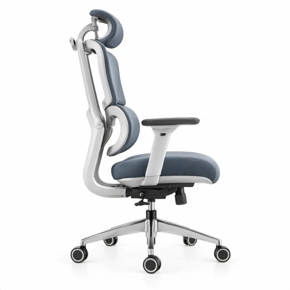 Ergonomische bureaustoel met verstelbare hoofdsteun 66 x 66 x 118-128 cm Blauw/Grijs/Zilver/Zwart